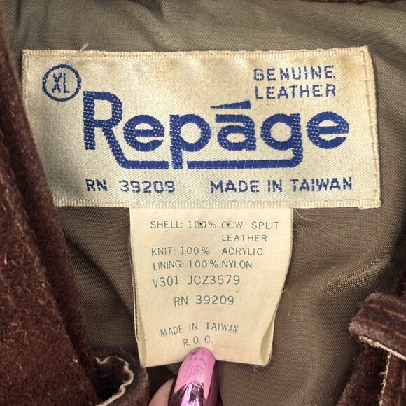 Vtg Repage Brown Suede Sweater Jacket Ladies XL Mens Medium Coat Grunge Retro - Picture 8 of 11